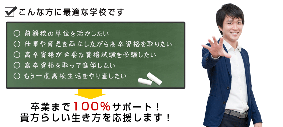 前籍校の単位を活かしたい。仕事や育児を両立しながら高卒資格を取りたい。高卒資格が必要な資格試験を受験したい。高卒資格を取って進学したい。もう一度高校生活をやり直したい。